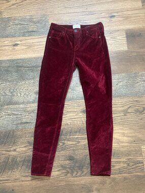 Parker Smith Skinny Velvet Jeans Womens 28 Burgundy Wine Red Made in USA